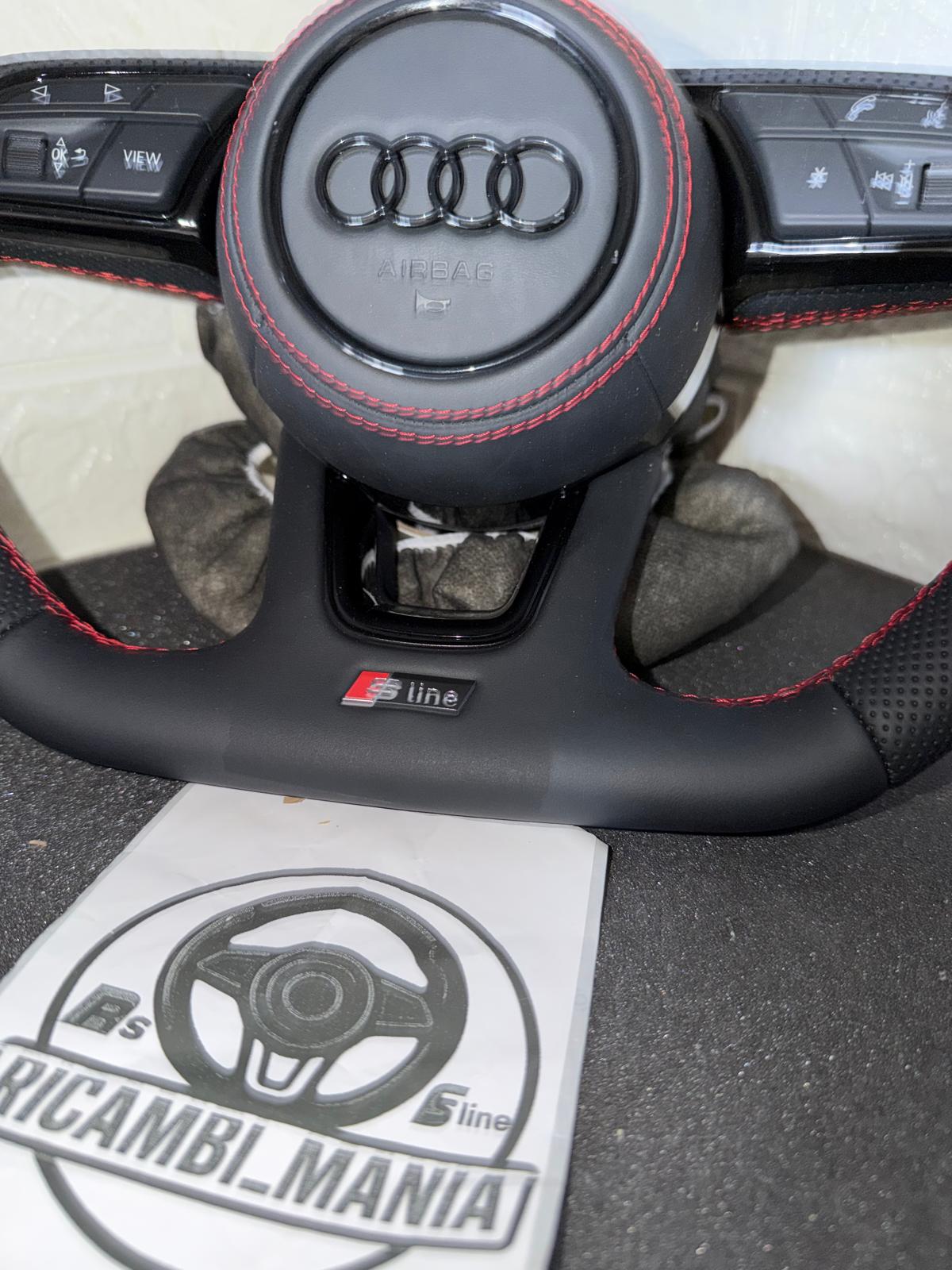 Volante Audi S-Line Sport Senza Paddle Cambio, Con Cuciture Rosse & Mirino Rosso Racing