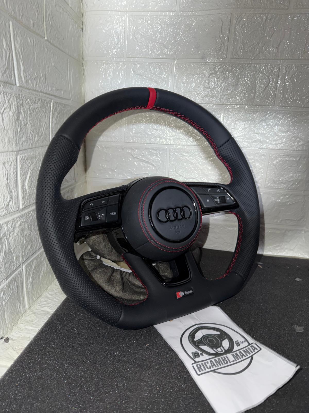 Volante Audi S-Line Sport Senza Paddle Cambio, Con Cuciture Rosse & Mirino Rosso Racing