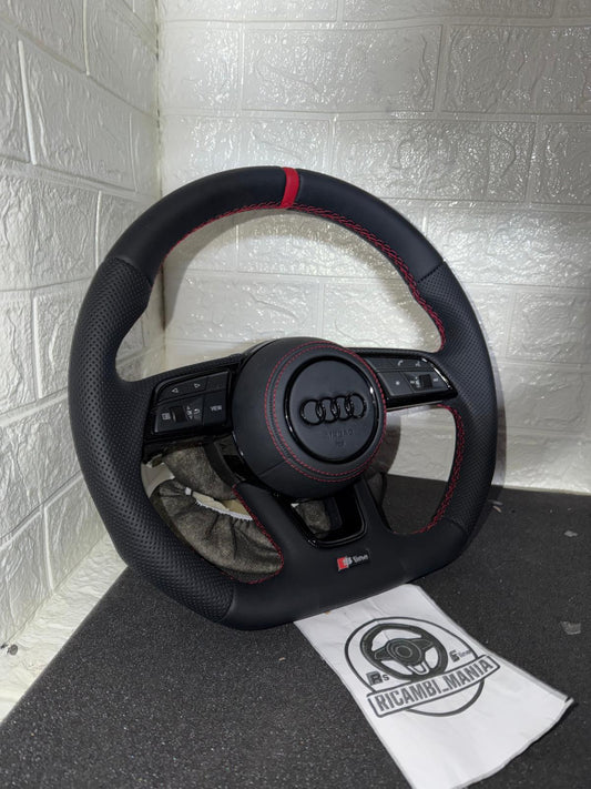 Volante Audi S-Line Sport Senza Paddle Cambio, Con Cuciture Rosse & Mirino Rosso Racing