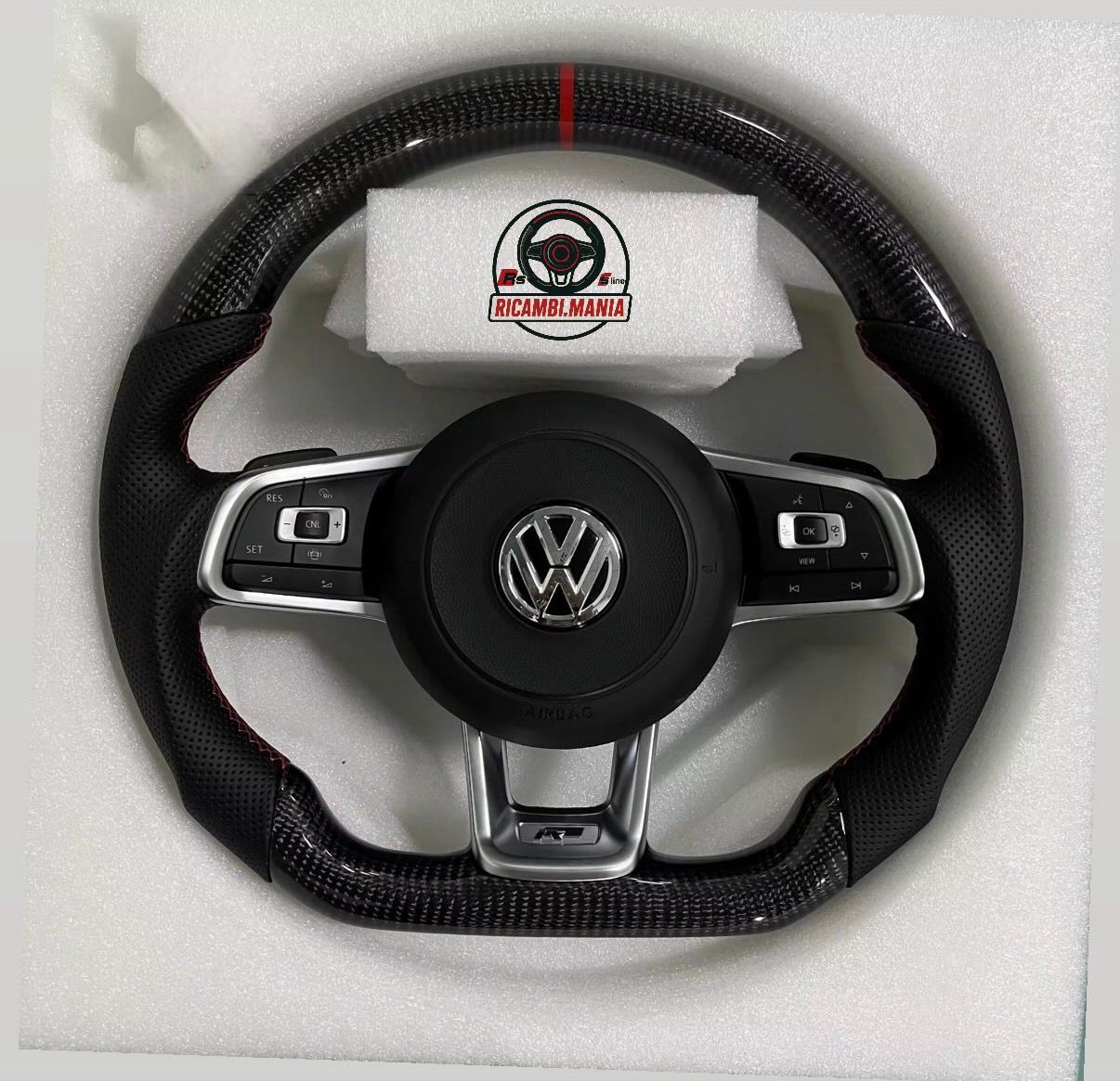 Volante Volkswagen R, Con Carbonio & Pelle Traforata, Con Mirino Rosso Racine