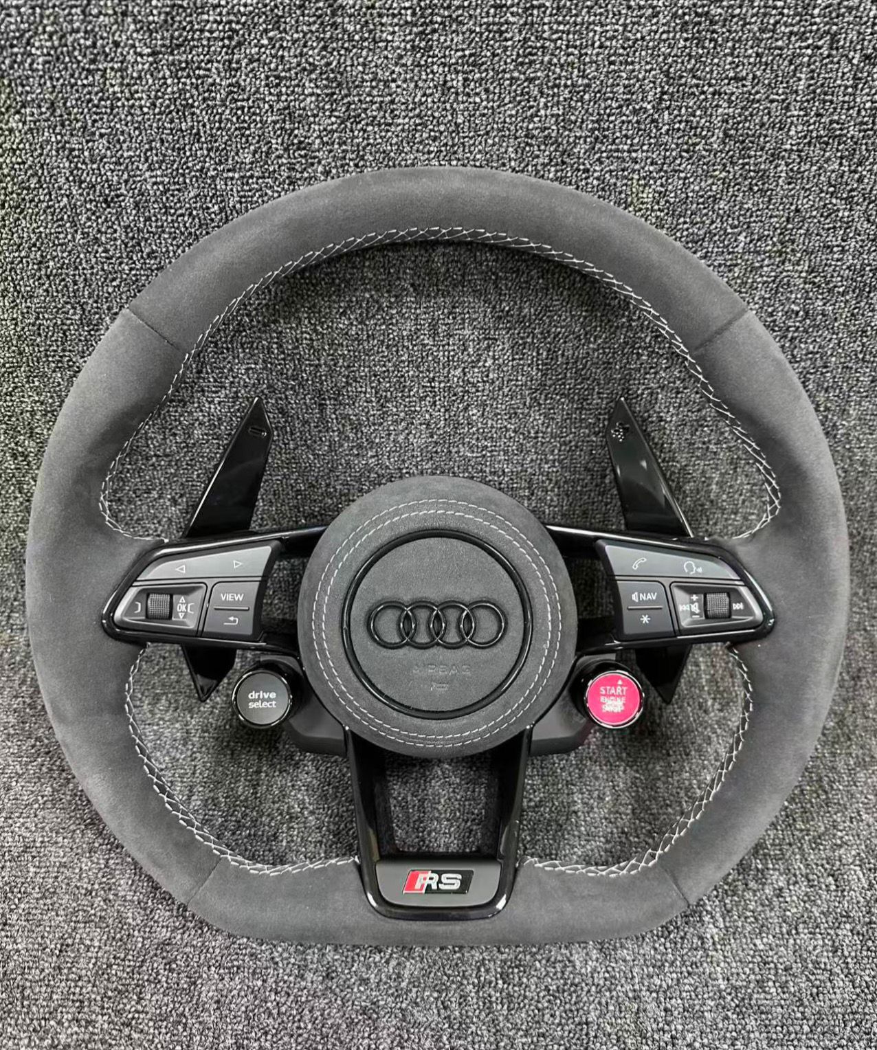 Volante Audi Sportivo con Comandi Multifunzionali e Tasto StartStop e Drive Select - Con Paddle Neri Lucidi - Design Esclusivo