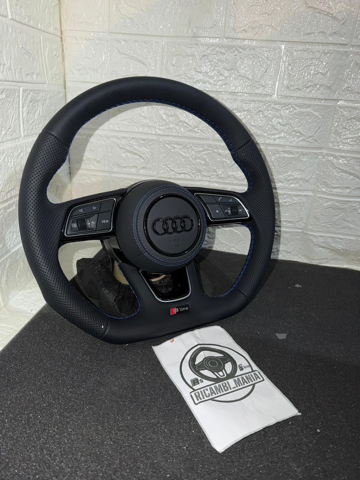 Volante Sportivo S-Line per Audi in Pelle Traforata con Cuciture Blu