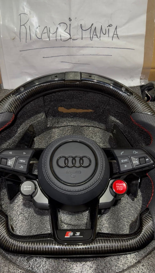 Volante Audi Sportivo In Fibra Di Carbonio & Pelle Traforata - Con Display Contagiri & Tasti R8
