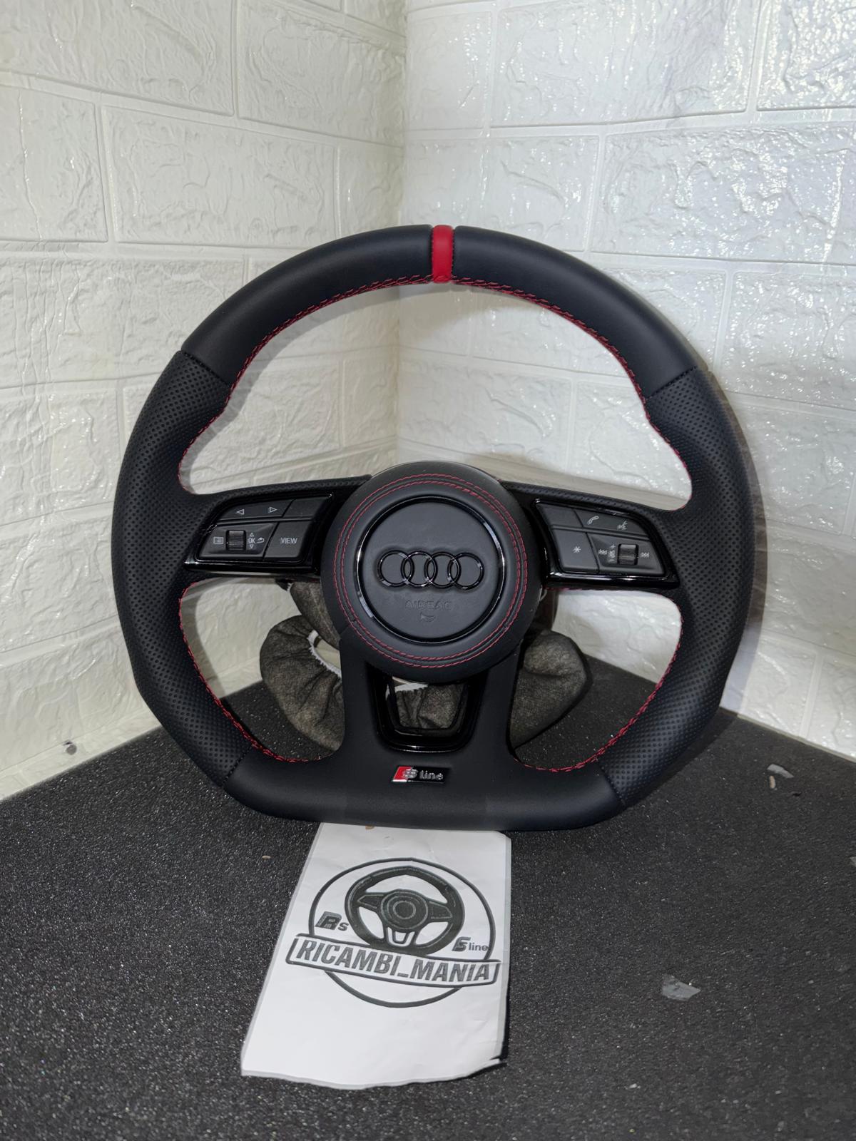 Volante Audi S-Line Sport Senza Paddle Cambio, Con Cuciture Rosse & Mirino Rosso Racing