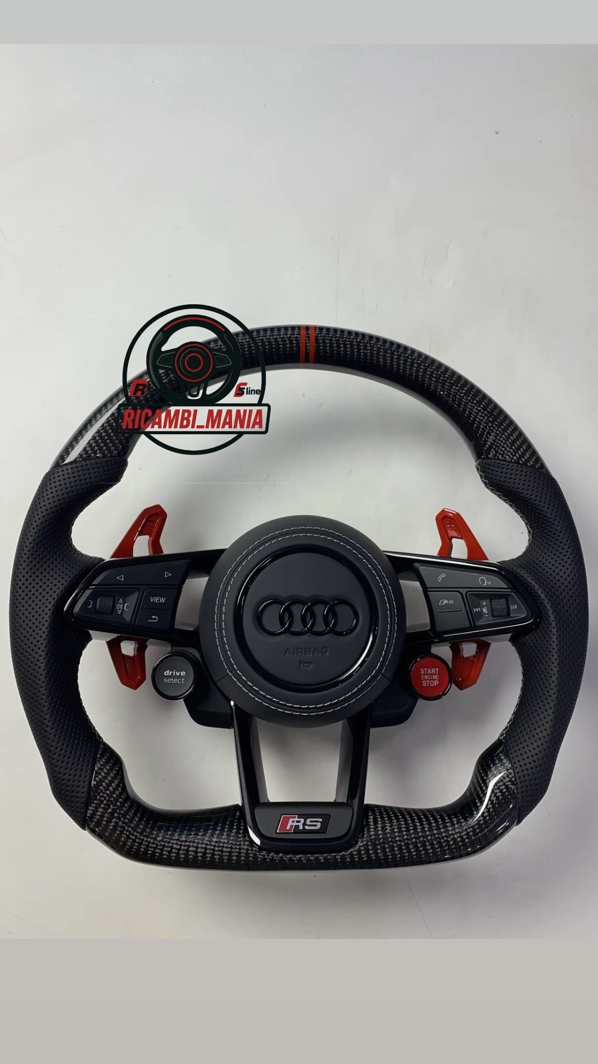 Volante Audi Con Carbonio & Pelle Traforata, Con Paddle Rossi e Mirino Ore 12 Rosso