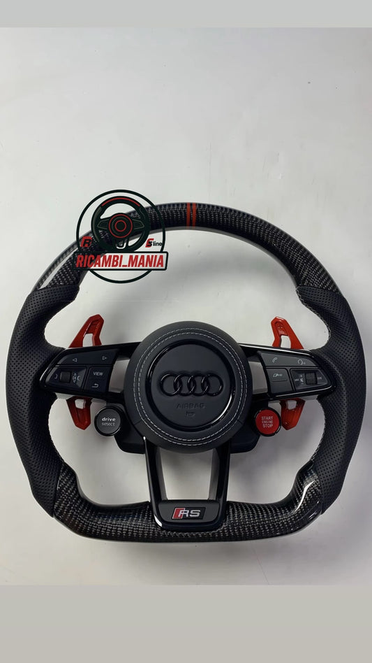 Volante Audi Con Carbonio & Pelle Traforata, Con Paddle Rossi e Mirino Ore 12 Rosso