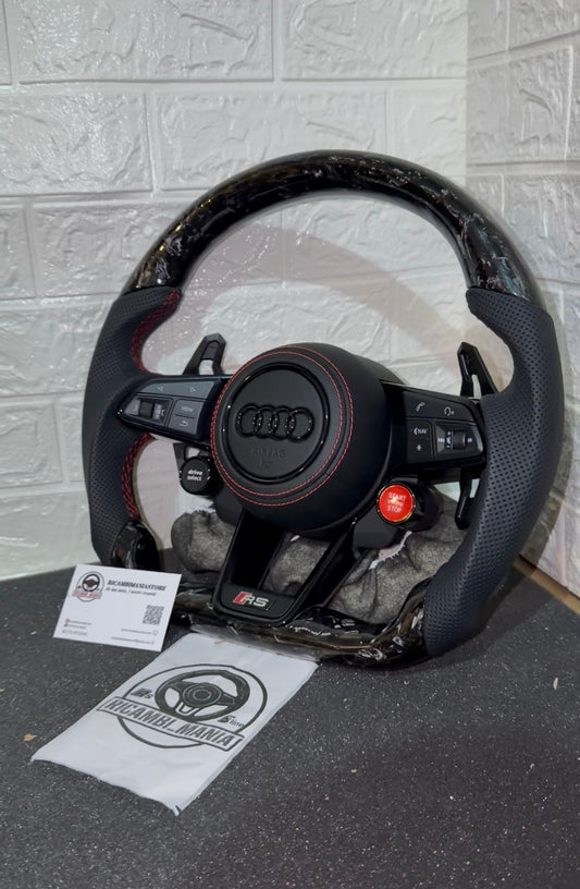 Volante Audi Con Carbonio Forgiato & Pelle Traforata, Con Tasti R8 & Paddle