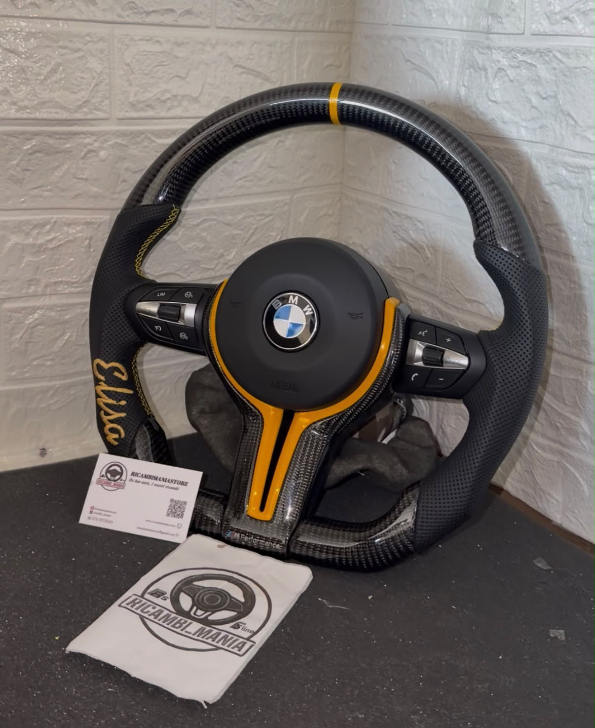 Volante per bmw con nome personalizzato ricamato, con tasti multifunzione e paddle