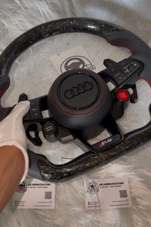 Volante Per Audi Con Carbonio Forgiato e Pelle Traforata, Con Tasti Start&Stop e Drive Select