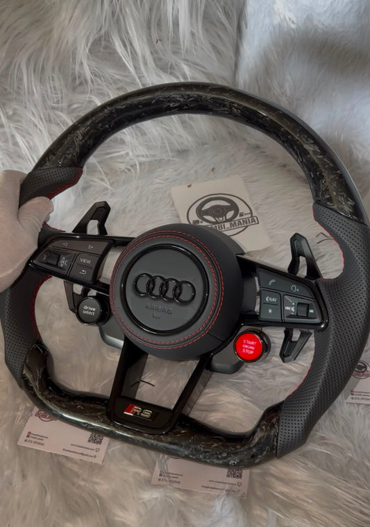 Volante Per Audi Con Carbonio Forgiato e Pelle Traforata, Con Tasti Start&Stop e Drive Select
