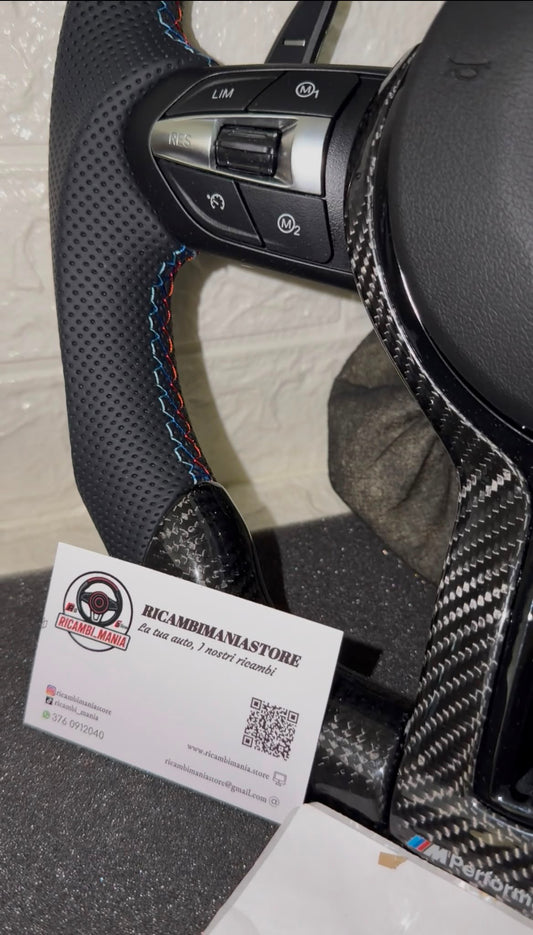 Volante Per Bmw Con Fibra DI Carbonio e Pelle Traforata, Con Paddle e Tasti Multifunzione