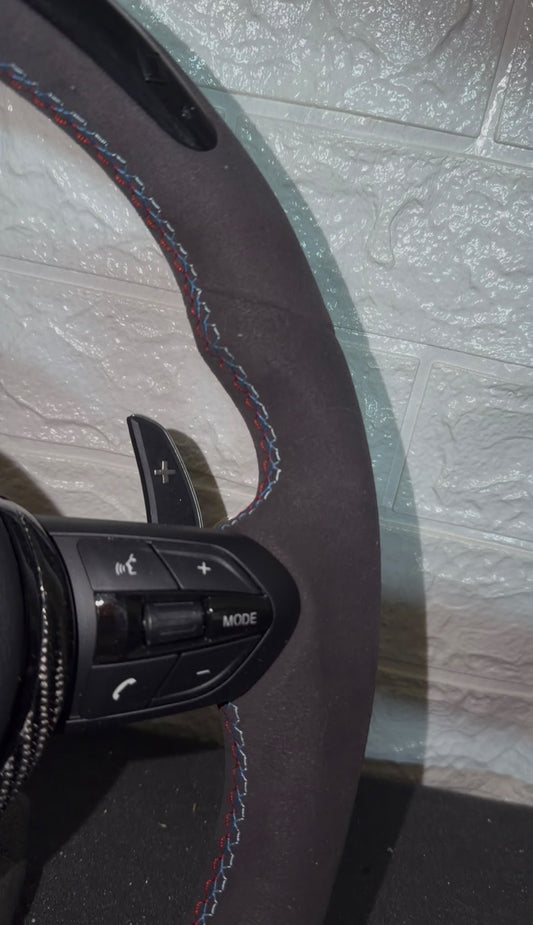 Volante Per Bmw Con Contagiri Led & Alcantara, Con Dettagli In Carbonio Lucido