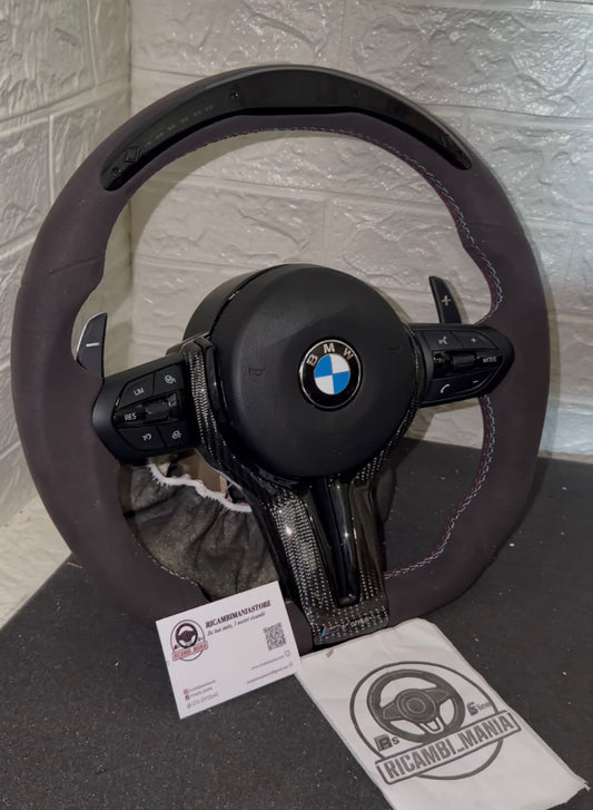 Volante Per Bmw Con Contagiri Led & Alcantara, Con Dettagli In Carbonio Lucido