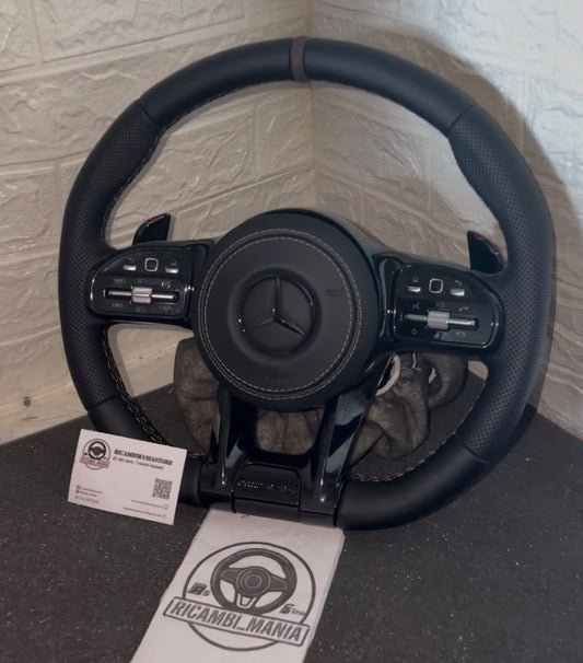 Volante Per Mercedes Con Finiture Nere, Cuciture Marroni, Logo Nero & Tasti Multifunzione