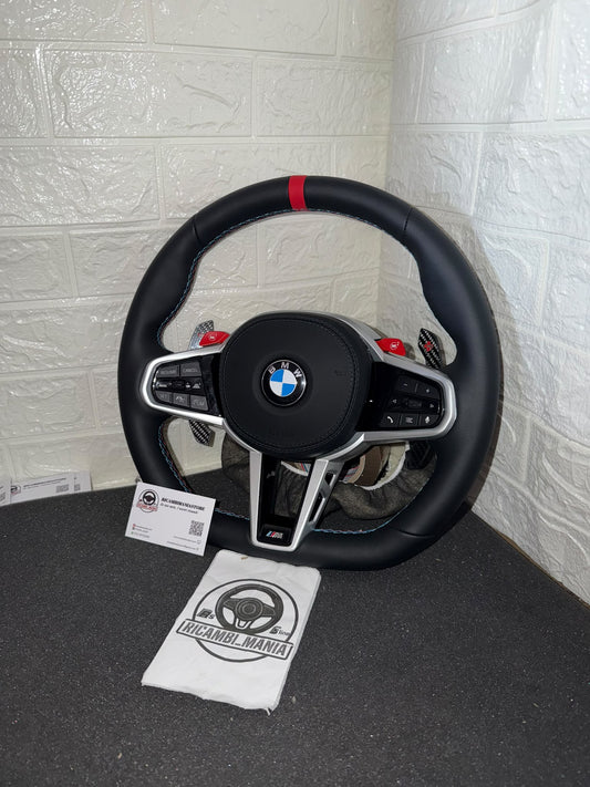 Volante Per Bmw Con Pelle Liscia,Tasti M1&M2, Mirino Rosso Racing, Paddle e Tasti Multifunzione