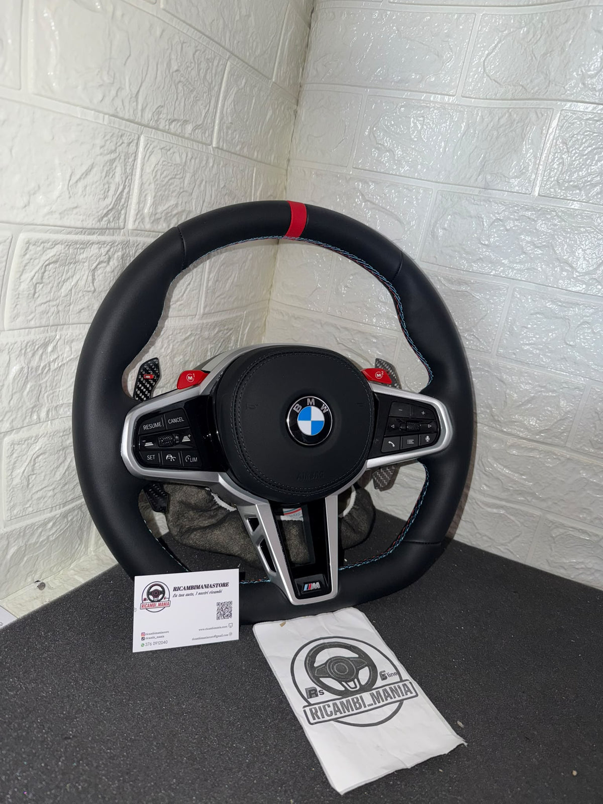 Volante Per Bmw Con Pelle Liscia,Tasti M1&M2, Mirino Rosso Racing, Paddle e Tasti Multifunzione