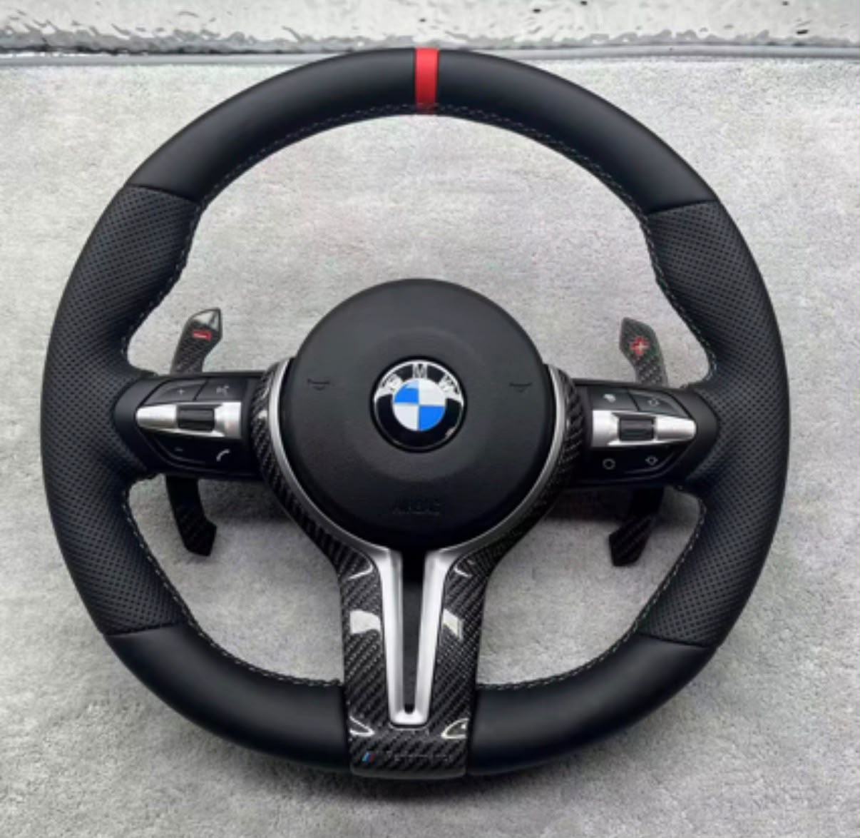 Volante Per Bmw Con Finiture Chiare & Carbonio Lucido, Con Tasti Multifunzione & Paddle