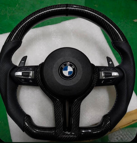 Volante Per Bmw Con Finiture Nere Lucide & Carbonio Lucido, Con Tasti Multifunzione