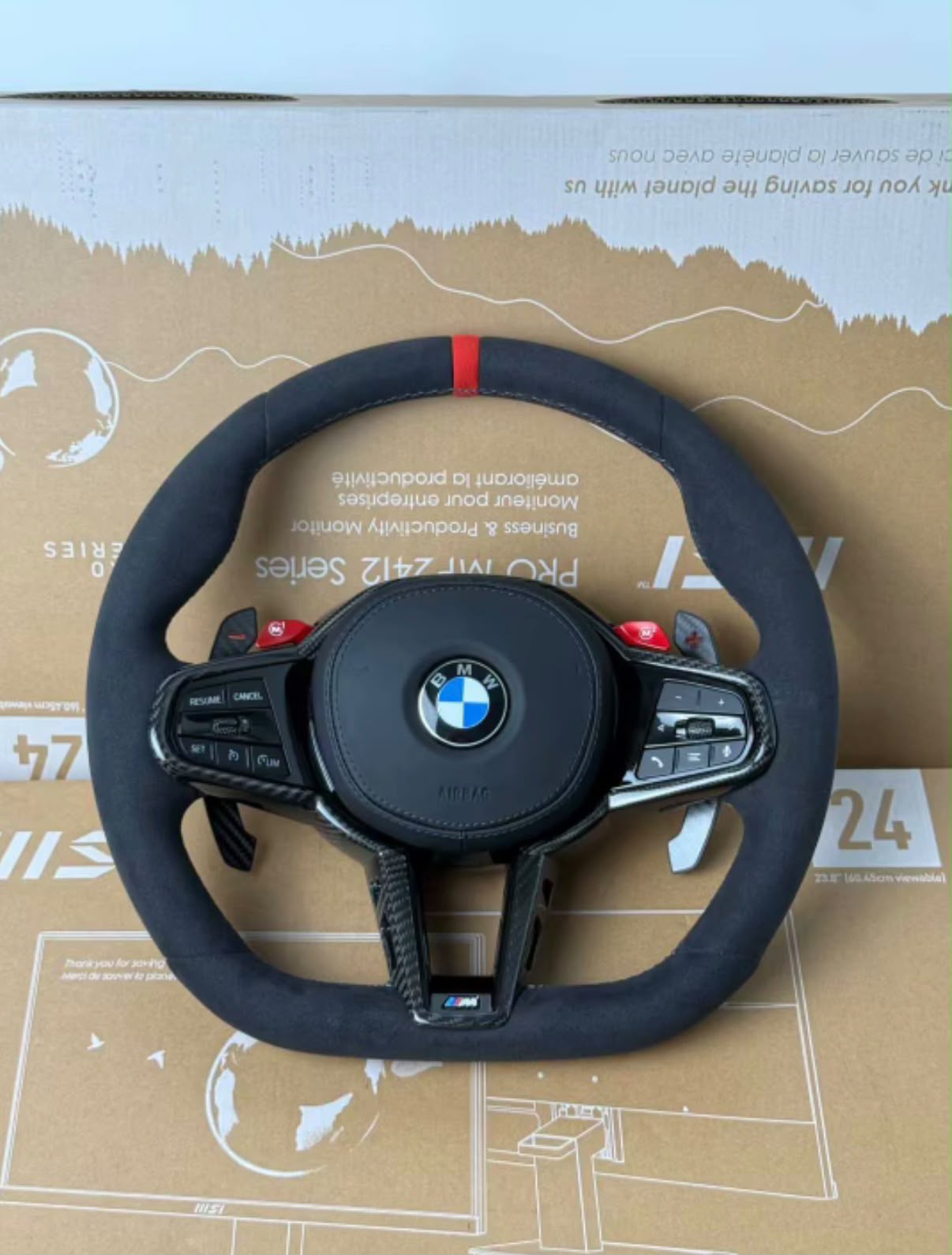 Volante Per Bmw Con Alcantara & Carbonio Lucido, Con Tasti Multifunzione & Paddle con Tasti M1,M2