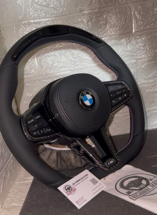 Volante Per Bmw ,Con Contagiri LED, E Tasti Multifunzione, Con Dettagli In Carbonio Lucido & pelle Traforata