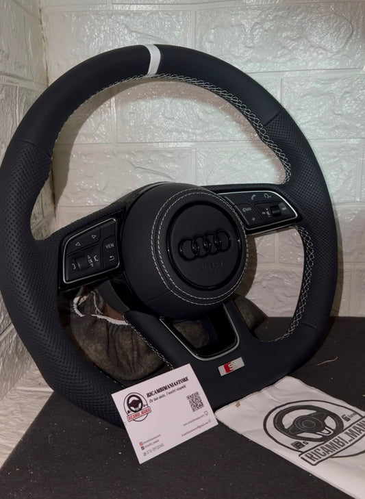Volante Per Audi Con Cuciture Bianche & Mirino Bianco, Con Tasti Multifunzione