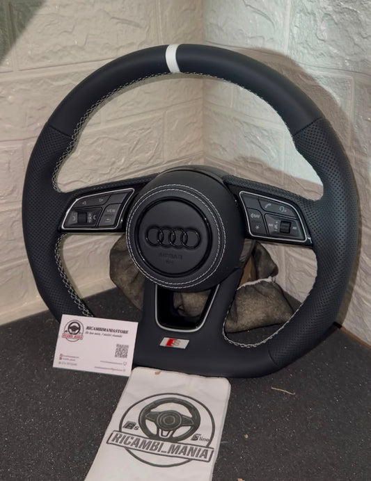 Volante Per Audi Con Cuciture Bianche & Mirino Bianco, Con Tasti Multifunzione