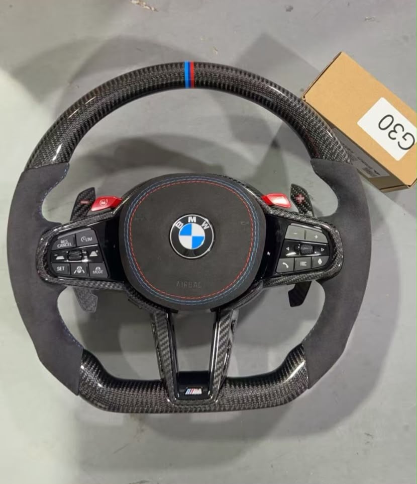 Volante Per Bmw Con Alcantara & Carbonio Ludico, Con Mirino Tricolore & Finiture In Carbonio