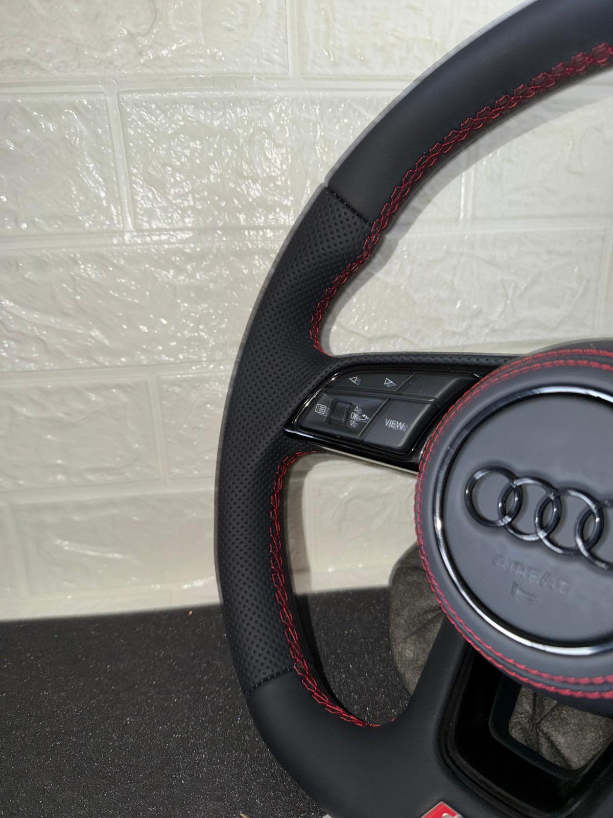 Volante Audi S-Line Sport Senza Paddle Cambio, Con Cuciture Rosse & Mirino Rosso Racing
