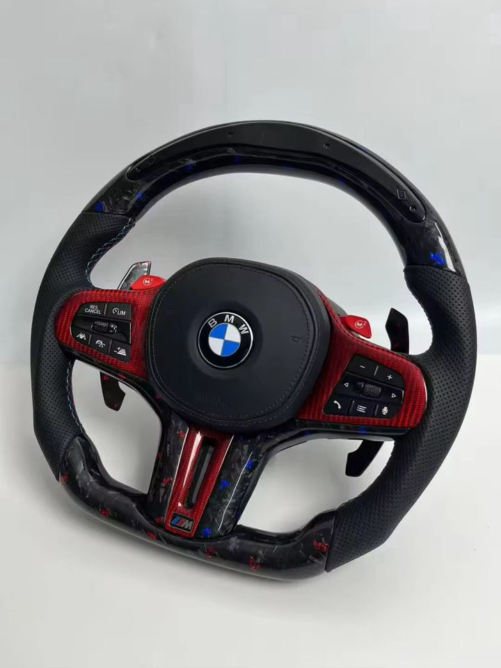 Volante Bmw Con Carbonio Forgiato & Contagiri Led, Con Dettagli Rossi E Leve M