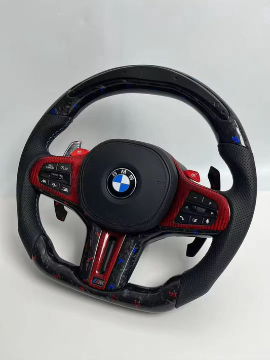 Volante Bmw Con Carbonio Forgiato & Contagiri Led, Con Dettagli Rossi E Leve M